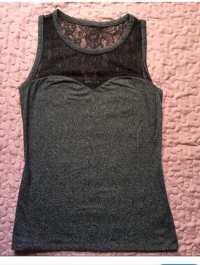 Express Charcoal Gray Lace Yoke Tank Top